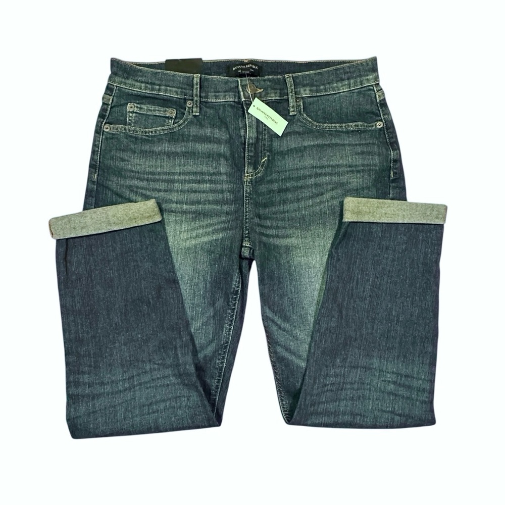 NWT BANANA REPUBLIC Girlfriend Jeans Dark Wash Blue Size 30/10 Cuffed Hems - Picture 3 of 10